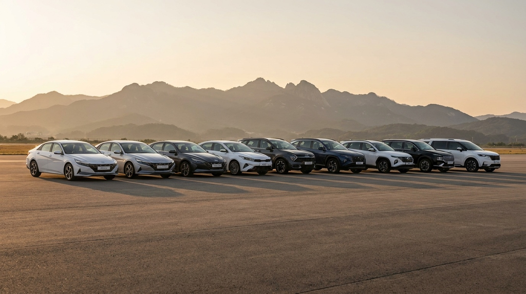 Площадка с автомобилями Hyundai и Kia в Южной Корее перед отправкой на экспорт