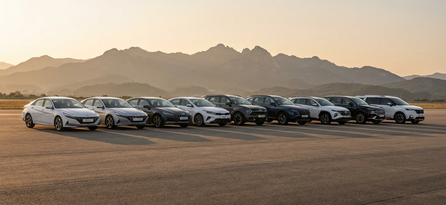 Площадка с автомобилями Hyundai и Kia в Южной Корее перед отправкой на экспорт